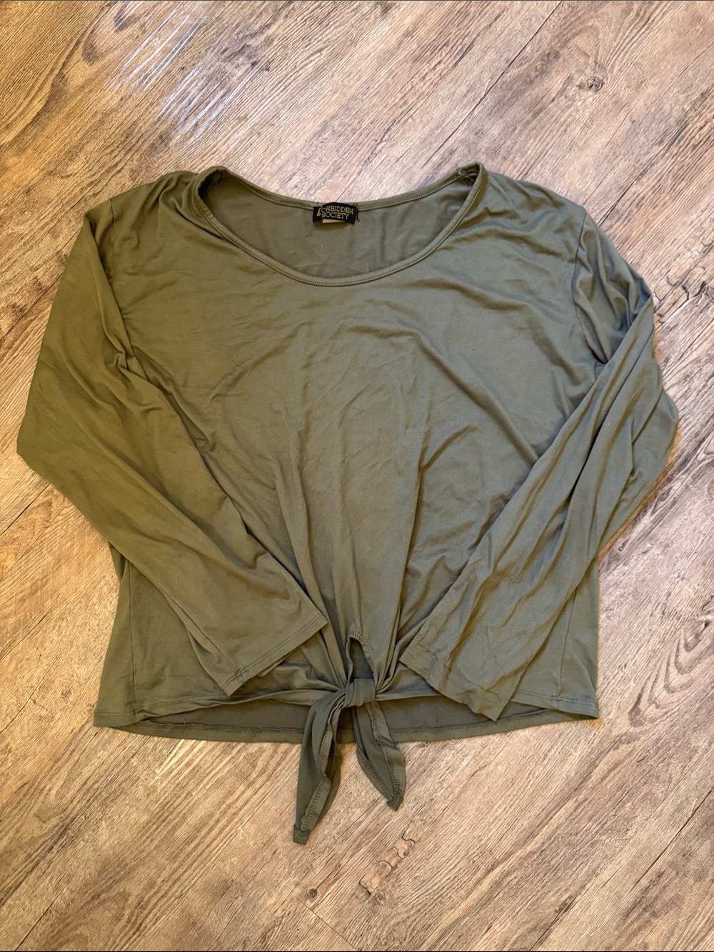 Olive Tie-Front Long Sleeve Top